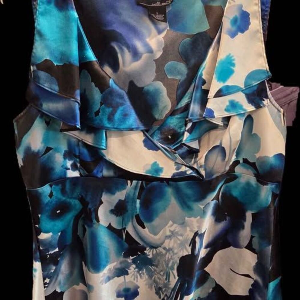 Willi Smith Blue Floral Sleeveless Top Size L